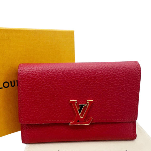 LOUIS VUITTON Capucines Taurillon Leather Compact Wallet Red