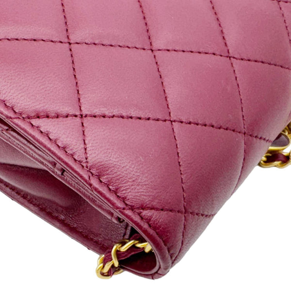 CHANEL Coco Hearts Quilted Leather Wallet On Chain WOC Burgundy