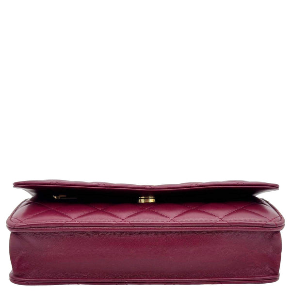 CHANEL Coco Hearts Quilted Leather Wallet On Chain WOC Burgundy