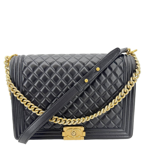CHANEL Boy Flap Large Quilted Leather Crossbody Bag Black