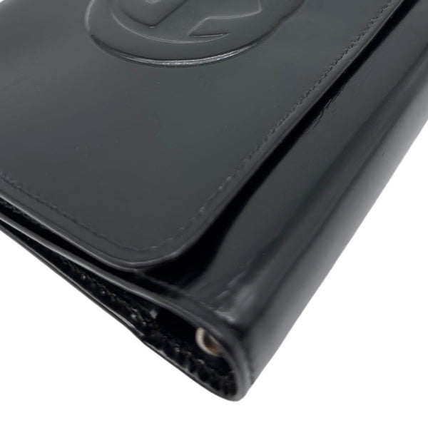 GUCCI Interlocking G Logo Vintage Patent Leather Compact Wallet Black