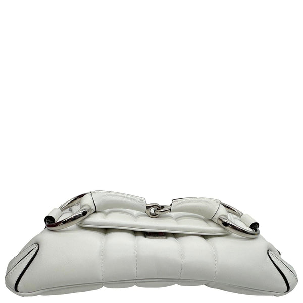 GUCCI Horsebit Quilted Lambskin Leather Chain Shoulder Bag White 764339