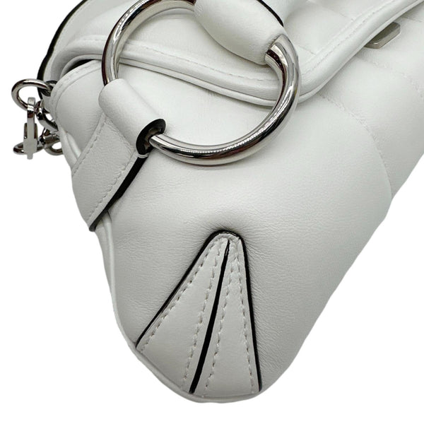 GUCCI Horsebit Quilted Lambskin Leather Chain Shoulder Bag White 764339