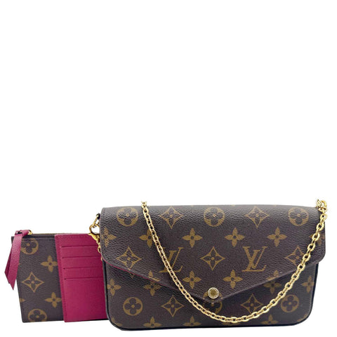 LOUIS VUITTON Felicie Pochette Monogram Canvas Crossbody Bag Brown