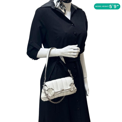 GUCCI Horsebit Quilted Lambskin Leather Chain Shoulder Bag White 764339