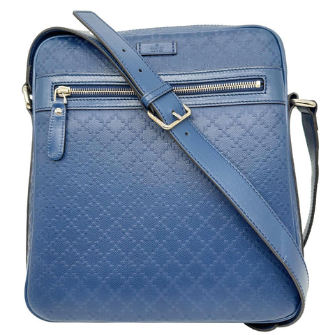 GUCCI Hilary Diamante Leather Messenger Bag Blue 201448