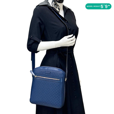 GUCCI Hilary Diamante Leather Messenger Bag Blue 201448