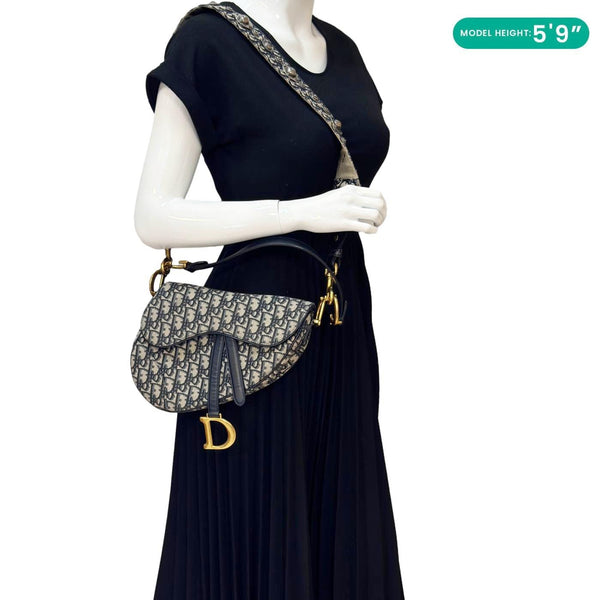 CHRISTIAN DIOR Saddle Oblique Jacquard Belt Crossbody Bag Navy Blue