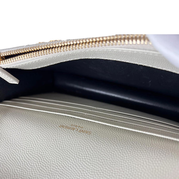 YVES SAINT LAURENT Cassandre Envelope Chevron Grain De Poudre Crossbody Bag Cream
