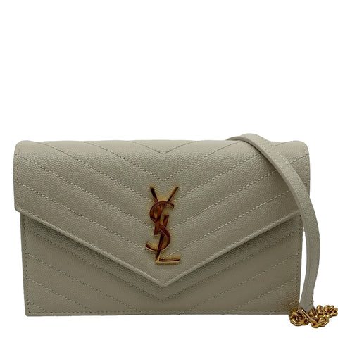YVES SAINT LAURENT Cassandre Envelope Chevron Grain De Poudre Crossbody Bag Cream