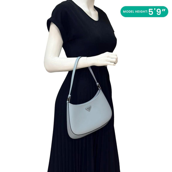 PRADA Cleo Brushed Leather Shoulder Bag Light Blue