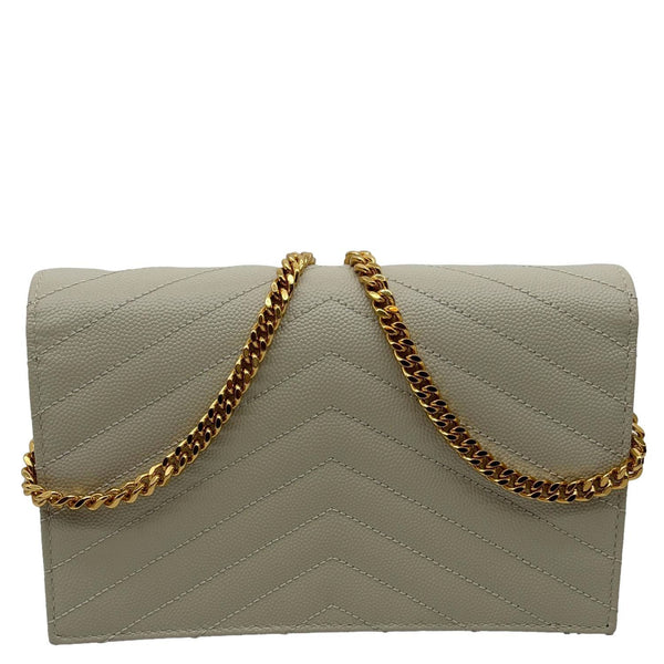 YVES SAINT LAURENT Cassandre Envelope Chevron Grain De Poudre Crossbody Bag Cream