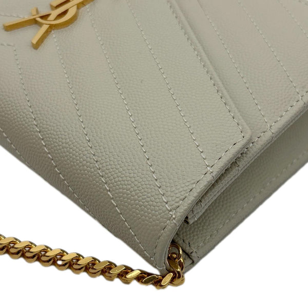 YVES SAINT LAURENT Cassandre Envelope Chevron Grain De Poudre Crossbody Bag Cream