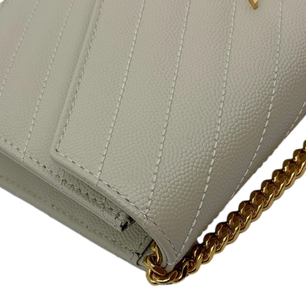 YVES SAINT LAURENT Cassandre Envelope Chevron Grain De Poudre Crossbody Bag Cream
