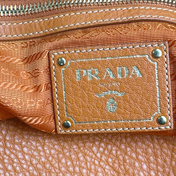 PRADA Vitello Daino Leather Hobo Bag Orange