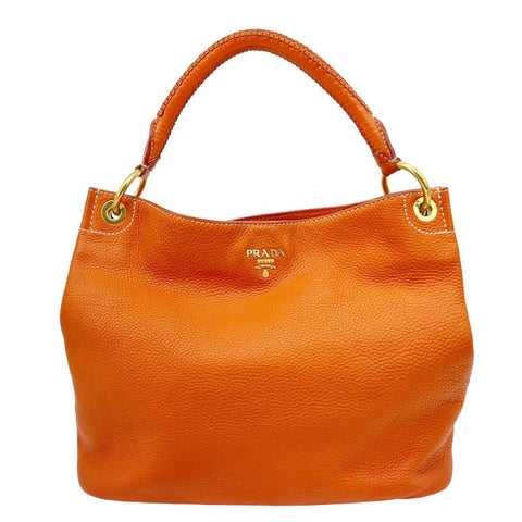 PRADA Vitello Daino Leather Hobo Bag Orange
