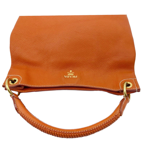 PRADA Vitello Daino Leather Hobo Bag Orange