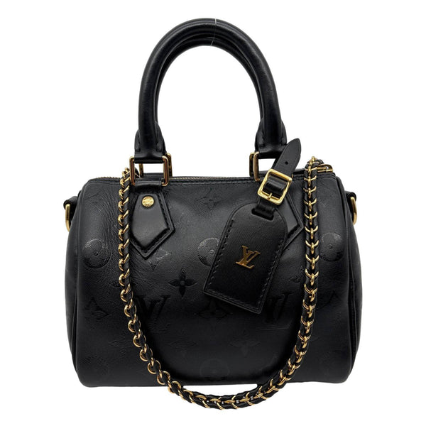 LOUIS VUITTON Speedy BB Monogram Ink Lambskin Leather Satchel Crossbody Bag Black