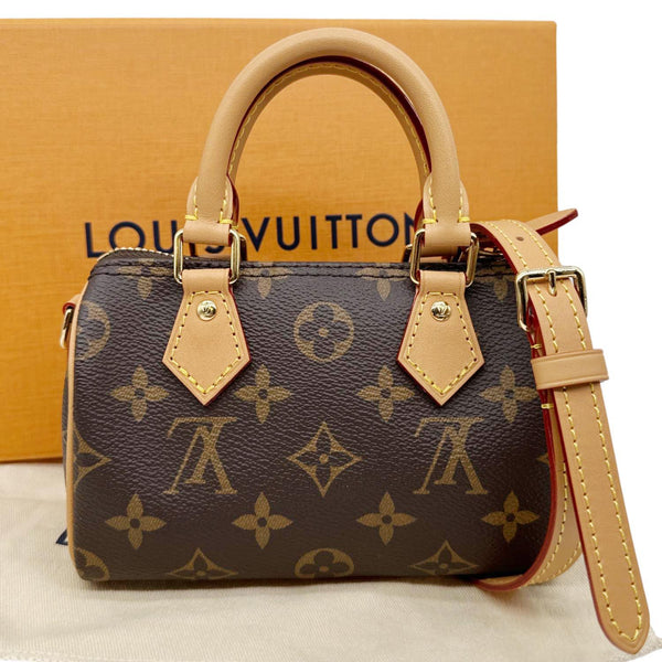 LOUIS VUITTON Nano Speedy Bandouliere Monogram Canvas Crossbody Bag Brown
