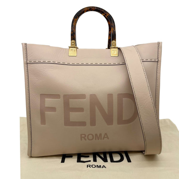 FENDI Sunshine Medium Leather Shopper Tote Bag Nude