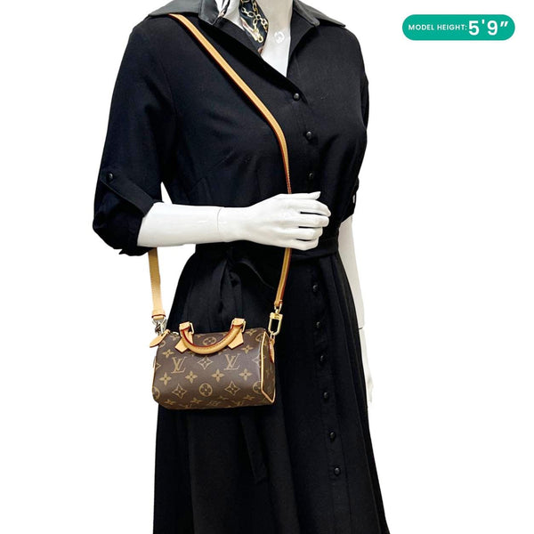 LOUIS VUITTON Nano Speedy Bandouliere Monogram Canvas Crossbody Bag Brown