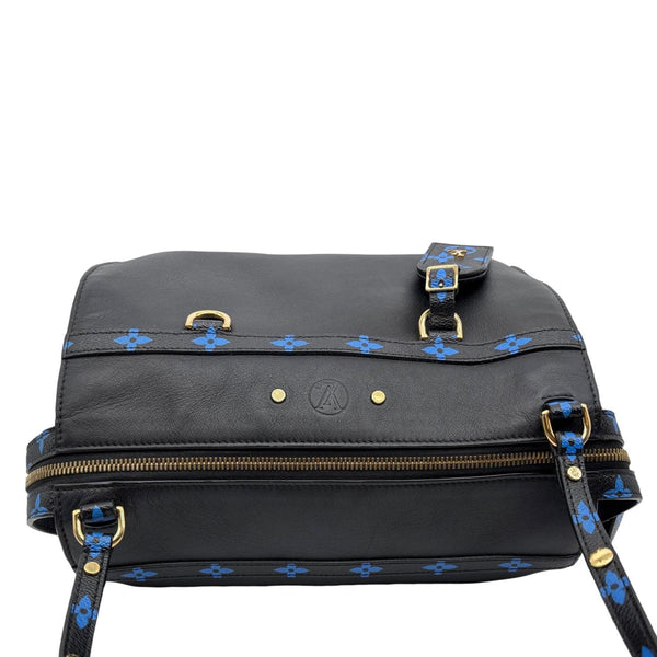 LOUIS VUITTON Speedy Amazon MM Leather Monogram Canvas Shoulder Bag Blue Noir