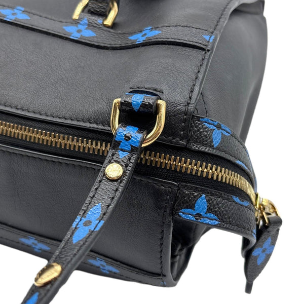 LOUIS VUITTON Speedy Amazon MM Leather Monogram Canvas Shoulder Bag Blue Noir