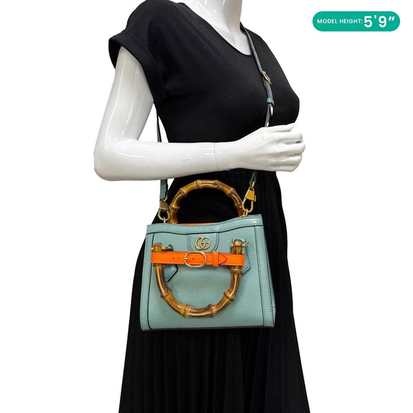 GUCCI Diana Bamboo Mini Leather Tote Bag Green 655661