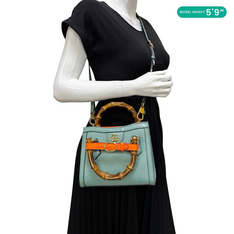 GUCCI Diana Bamboo Mini Leather Tote Bag Green 655661
