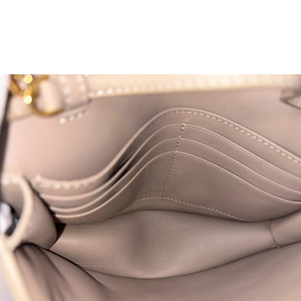 FENDI Baguette FF Embroidered Leather Wallet On Chain Beige