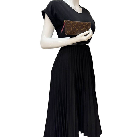 LOUIS VUITTON Clemence Monogram Canvas Zippy Wallet Brown