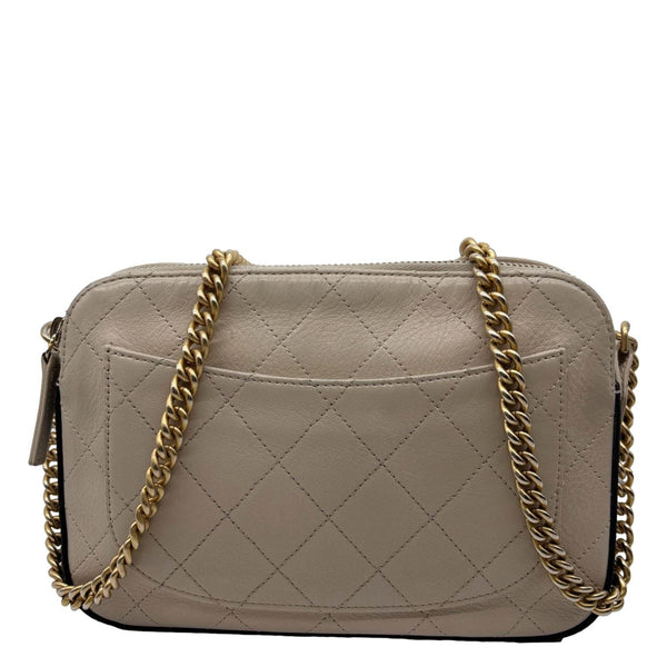 CHANEL Button Up Stitched Calfskin Leather Camera Crossbody Bag Beige