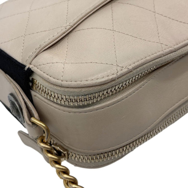 CHANEL Button Up Stitched Calfskin Leather Camera Crossbody Bag Beige