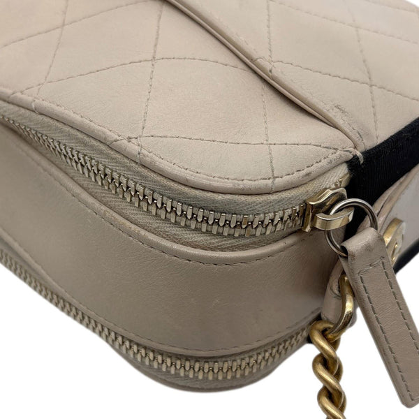 CHANEL Button Up Stitched Calfskin Leather Camera Crossbody Bag Beige