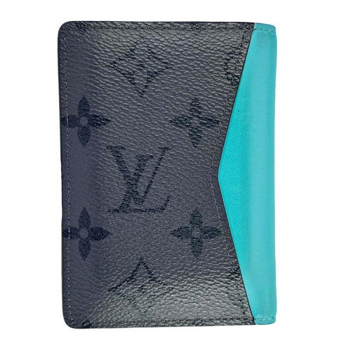 LOUIS VUITTON Pocket Organizer Monogram Eclipse Reverse Canvas Wallet Turquoise