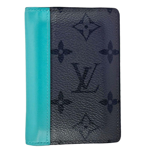 LOUIS VUITTON Pocket Organizer Monogram Eclipse Reverse Canvas Wallet Turquoise
