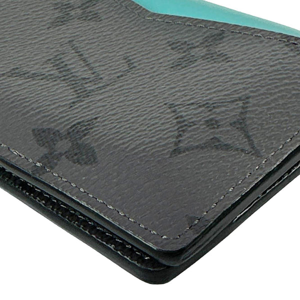 LOUIS VUITTON Pocket Organizer Monogram Eclipse Reverse Canvas Wallet Turquoise