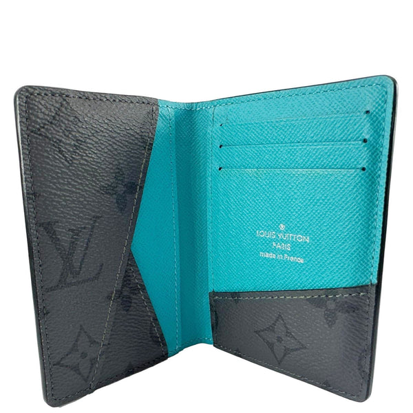 LOUIS VUITTON Pocket Organizer Monogram Eclipse Reverse Canvas Wallet Turquoise