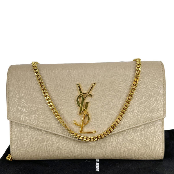 YVES SAINT LAURENT Uptown Grain De Poudre Leather Chain Wallet Cream
