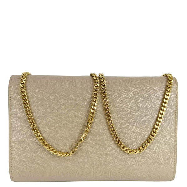 YVES SAINT LAURENT Uptown Grain De Poudre Leather Chain Wallet Cream