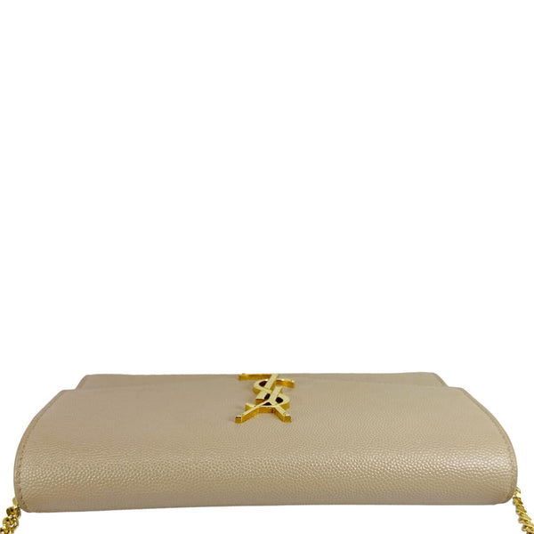 YVES SAINT LAURENT Uptown Grain De Poudre Leather Chain Wallet Cream