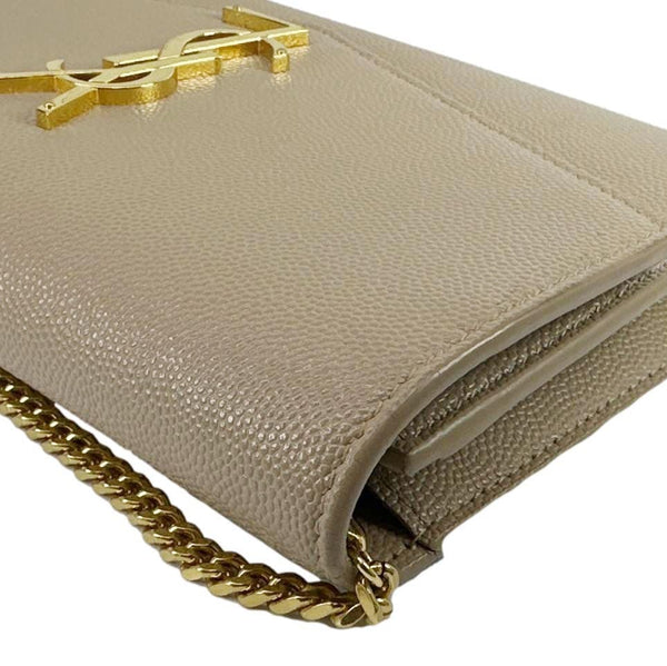 YVES SAINT LAURENT Uptown Grain De Poudre Leather Chain Wallet Cream