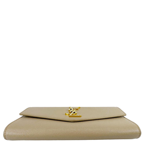 YVES SAINT LAURENT Uptown Grain De Poudre Leather Chain Wallet Cream