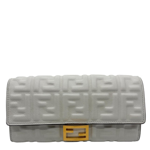 FENDI Baguette Embossed FF Nappa Leather Continental Wallet Off White