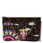 LOUIS VUITTON Christmas Animation Monogram Canvas Double Zip Pochette Bag Brown