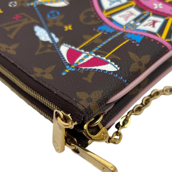 LOUIS VUITTON Christmas Animation Monogram Canvas Double Zip Pochette Bag Brown