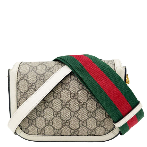 GUCCI Horsebit 1955 Flap Small GG Supreme Canvas Shoulder Bag Beige 658574