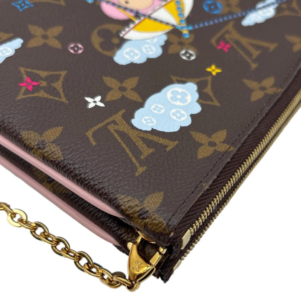 LOUIS VUITTON Christmas Animation Monogram Canvas Double Zip Pochette Bag Brown