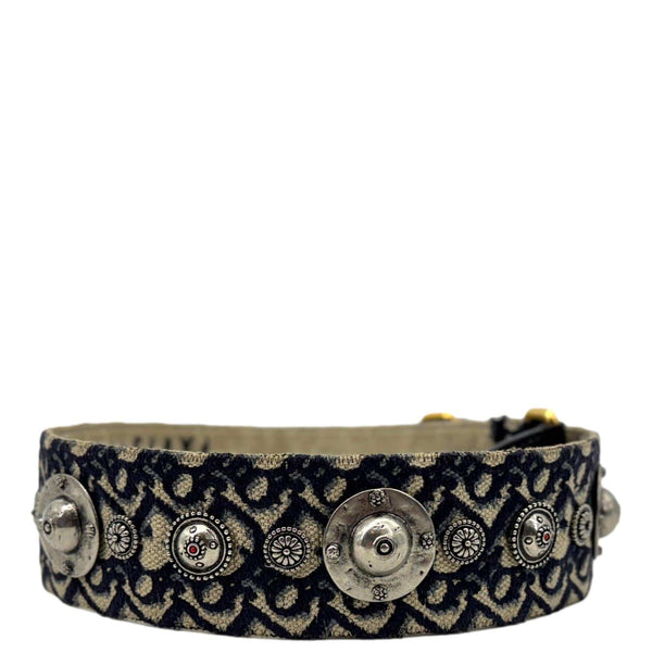 CHRISTIAN DIOR Studded Oblique Embroidered Denim Strap Navy Blue