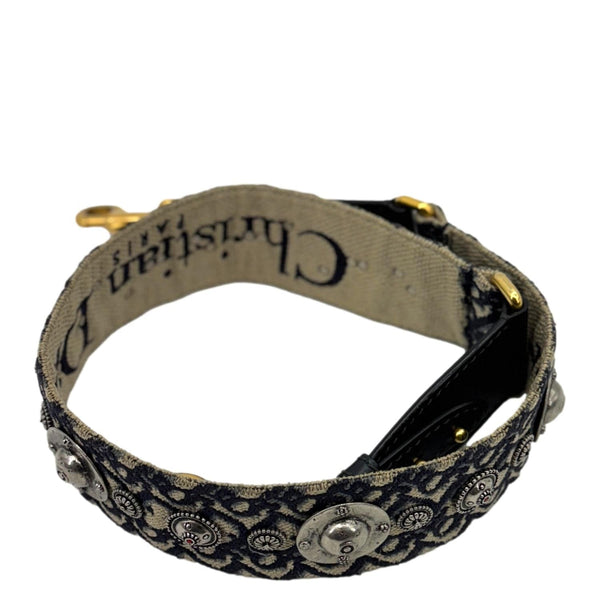 CHRISTIAN DIOR Studded Oblique Embroidered Denim Strap Navy Blue